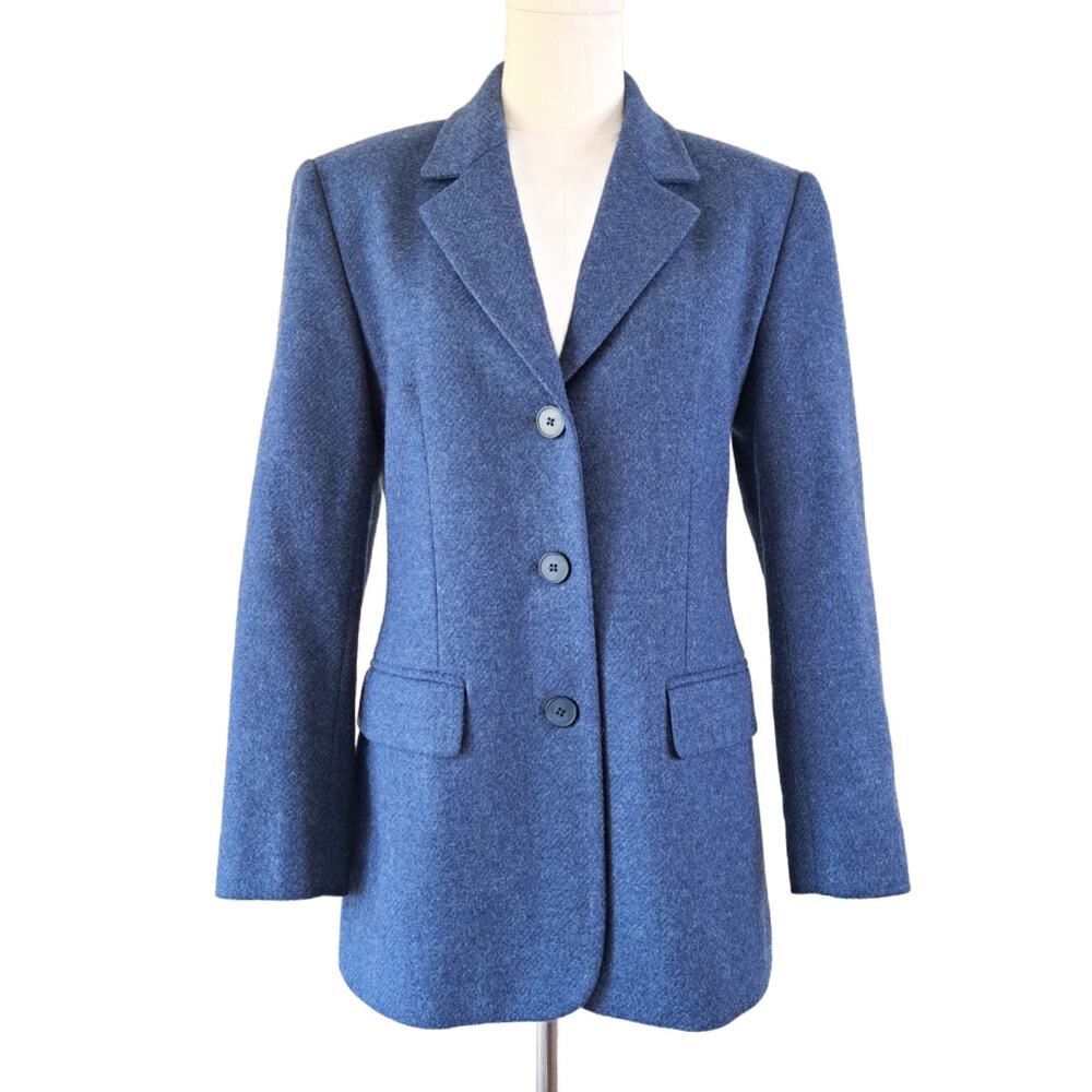 Talbots Vintage Blue 100% Wool 3-Button Blazer Jacket Size 4 Made in Italy